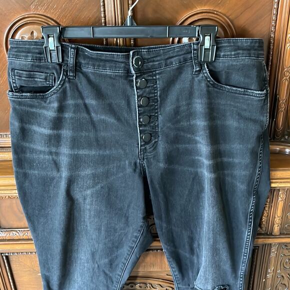 KUT FRON THE KLOTH black exposed button fly distressed skinny jeans - Picture 2 of 11